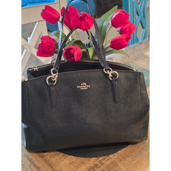 Coach Black Leather Tote Handbag Satchel Purse Silver Hardware